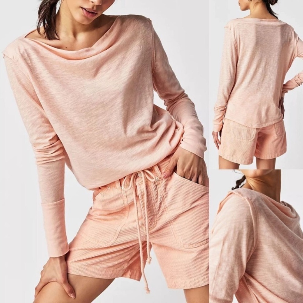 We The Free Pretty in Peach Elevated Basic Boat Neck Long Sleeve Kimmi Tee